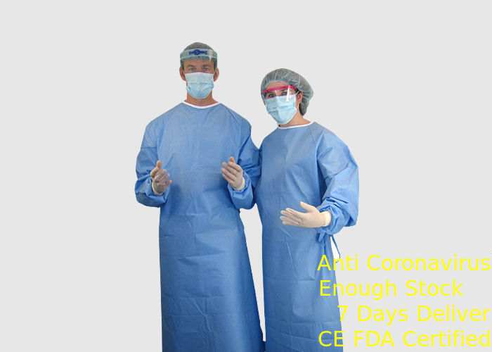 Boyun / Bel Bağları ile SMS Malzeme Tek Kullanımlık Cerrahi Elbise Mavi Parçalanabilir Tedarikçi